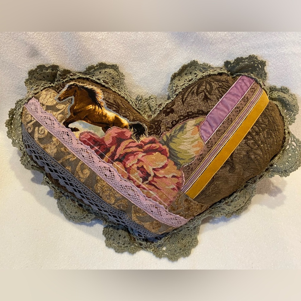 Heart & Rose Cotton brocade horse Pillow